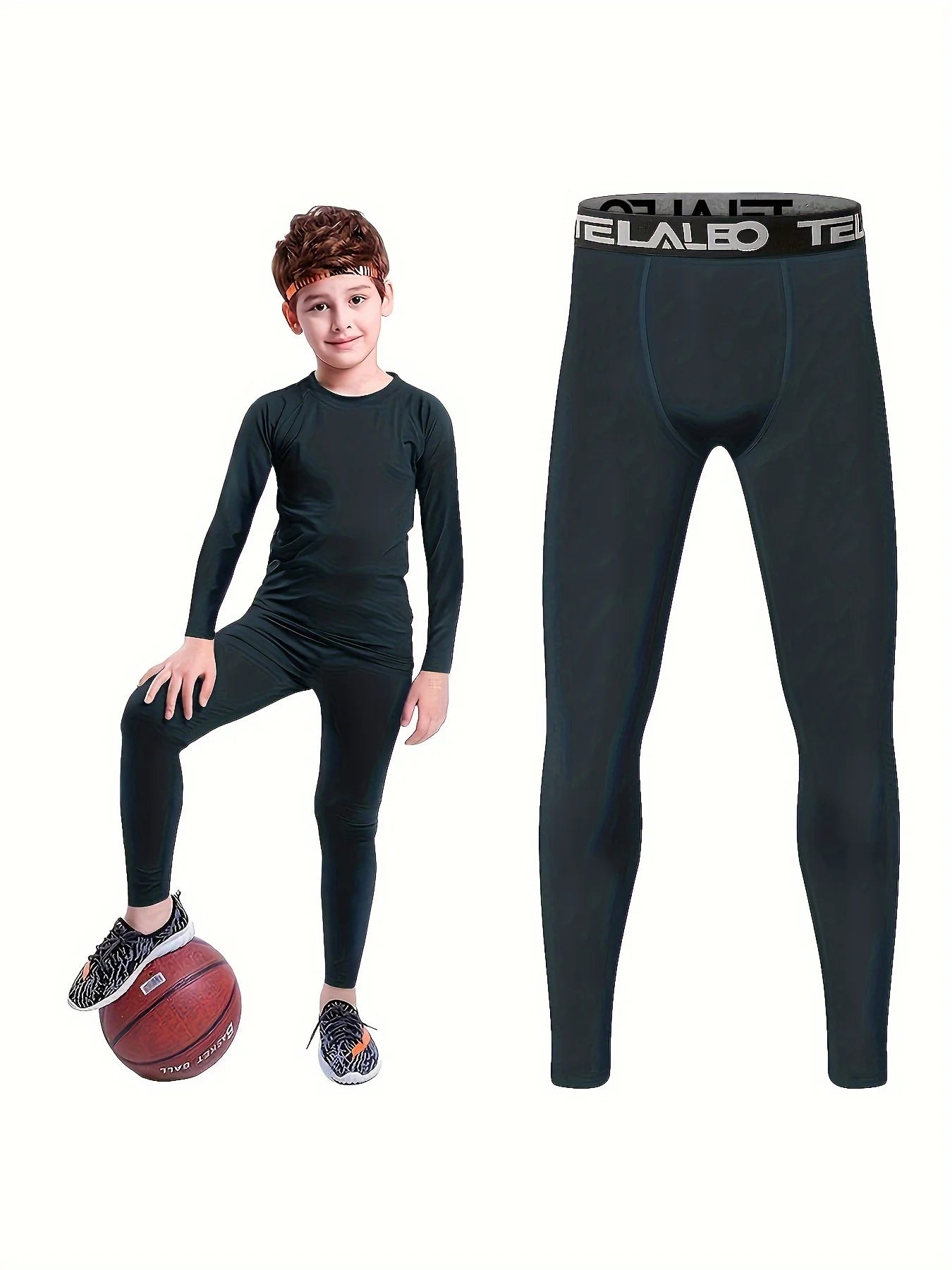 HOPLYNN Boys' Compression Stretch Black Leggings, Fast Drying and Breathable Outdoor Running Training Sweatpants