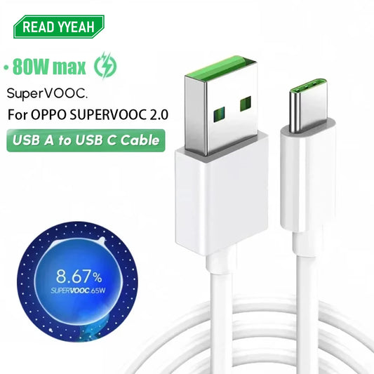 For OPPO 80W SUPERVOOC 2.0 Fast Charger Cable For Reno8 Reno9 Reno10 Pro+ K10 Find X5 X6 Pro USB Type C Cable Phone Accessories