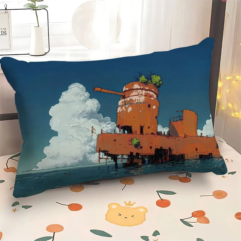 Scene Art Anime Cartoon Pillowcase, 30×50cm Rectangular Sofa Cover, 40×60cm Car Seat Cushion