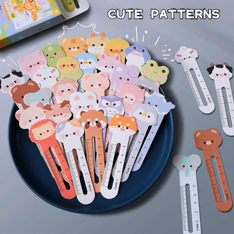 30Pcs Cute Animal Cartoon Bookmarks Set with Reading Ruler Fun Book Accessories for Kids Students School Office Gifts