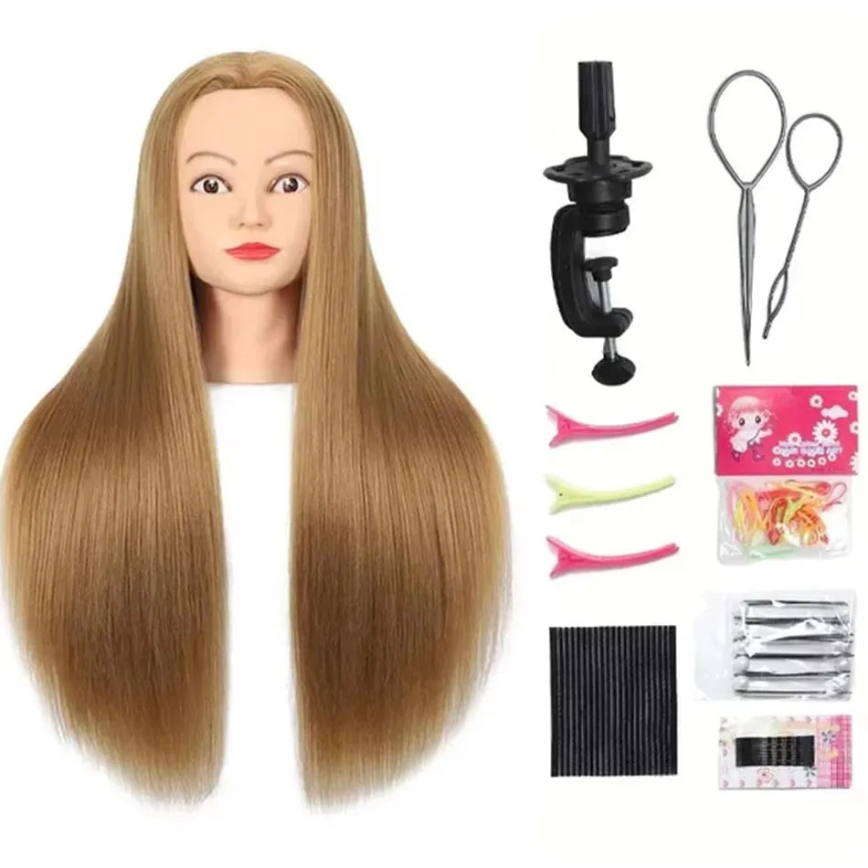 Realistic Mannequin Head With Synthetic Hair Versatile Beauty Training Aid For Hairstylist Makeup Practice Headdoll With Stand