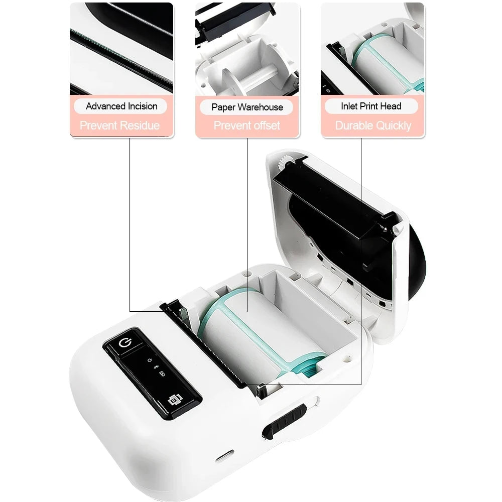 58mm PT260 Mini Portable Thermal Printer Lightweight Photo Pocket Printer Wireless BT Connect For Label Price USB Cable Printer