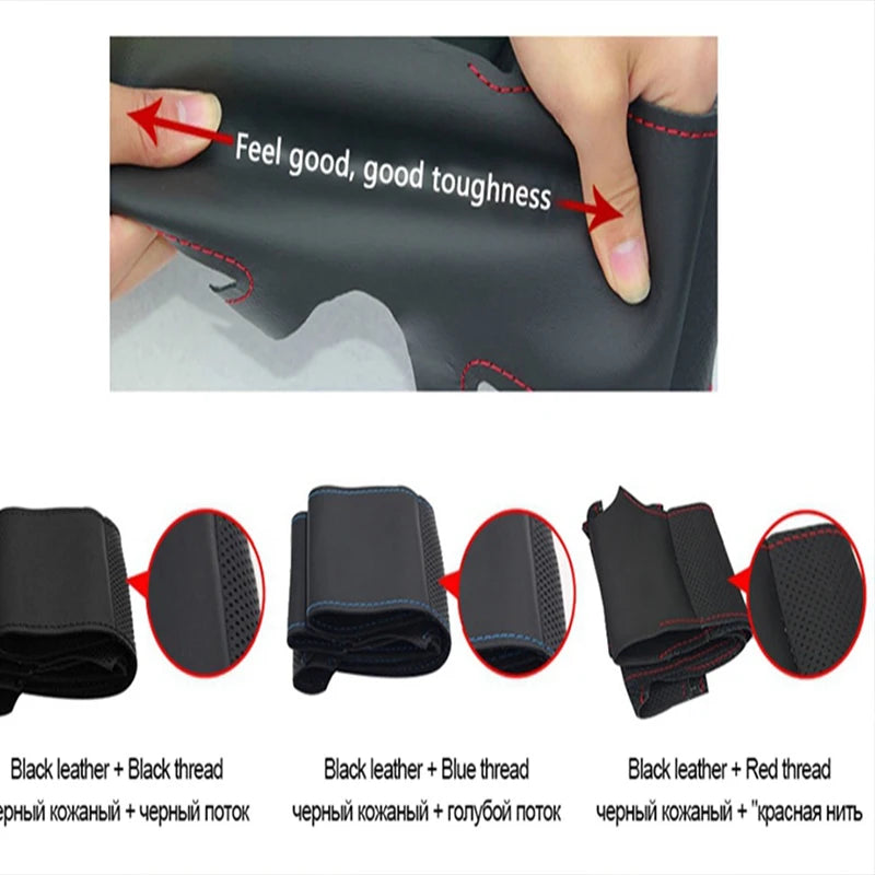 Black Non-Slip Genuine Leather peach wood grain Car Steering Wheel Cover For Mitsubishi Pajero 2007-2019 Galant Zinger 2008-2011
