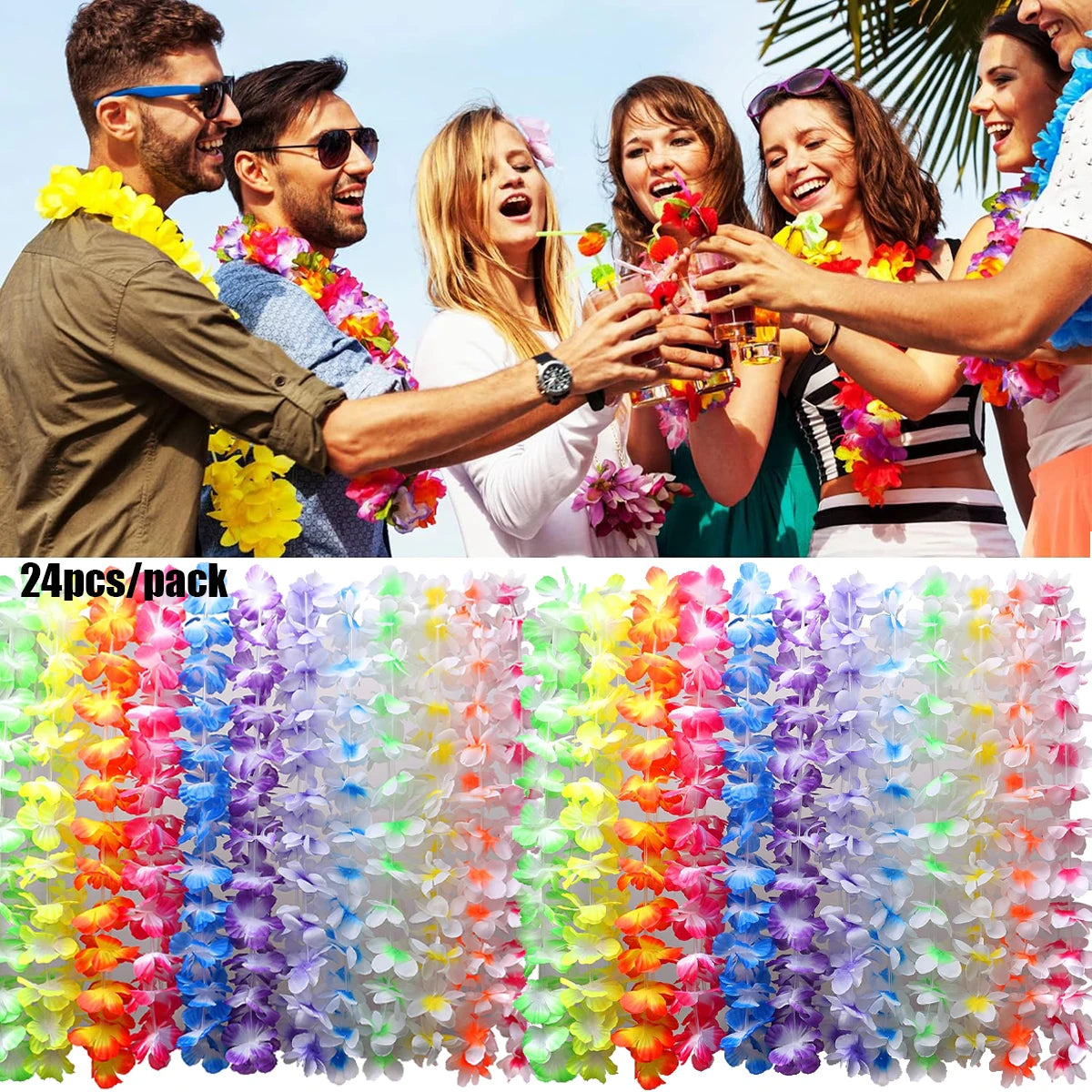 24/48Pcs Hawaii Party Artificial Flower Wreath Garland Summer Beach Theme Props Wedding Birthday Gatherings Decoration Supplies