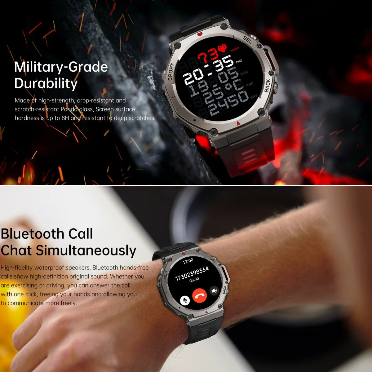 2025 New Military Smart Watch Built-in GPS Compass Barometric Altimeter 5ATM Waterproof Sport Smartwatch Men Bluetooth Call