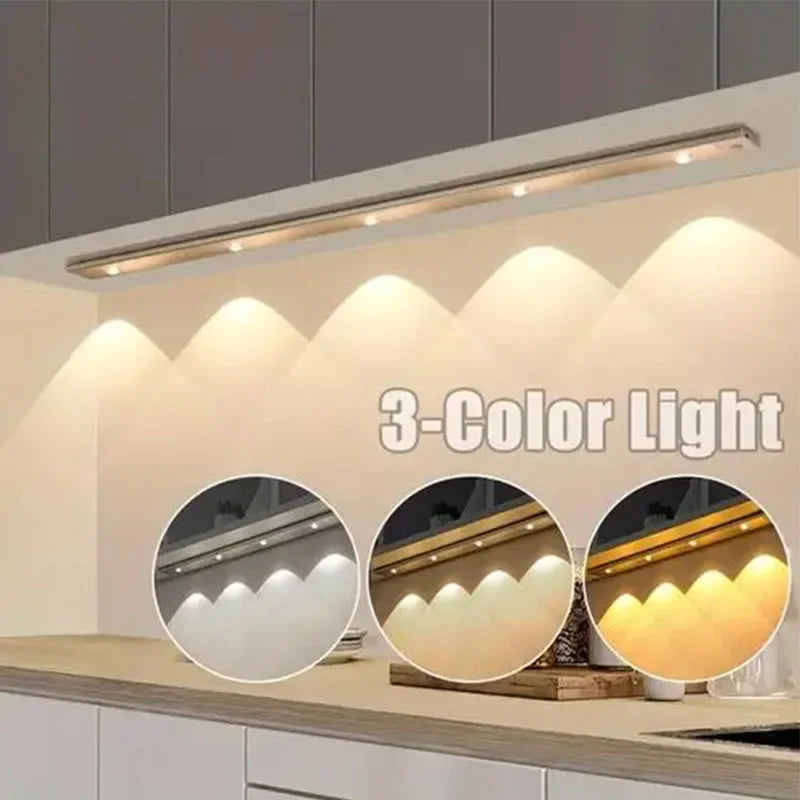 Night Light Motion Sensor USB Rechargeable Dimmable Three Color LED Light Magnetic Wireless Kitchen Wardrobe Cabinet Bedroom