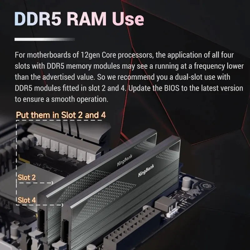 KingBank Hynix A- die Chip Memoria Ram DDR5 16GBx2 7200 6800 MHz Support Intel XMP 3.0 AMD EXPO Dual-channel DIMM Desktop Memory