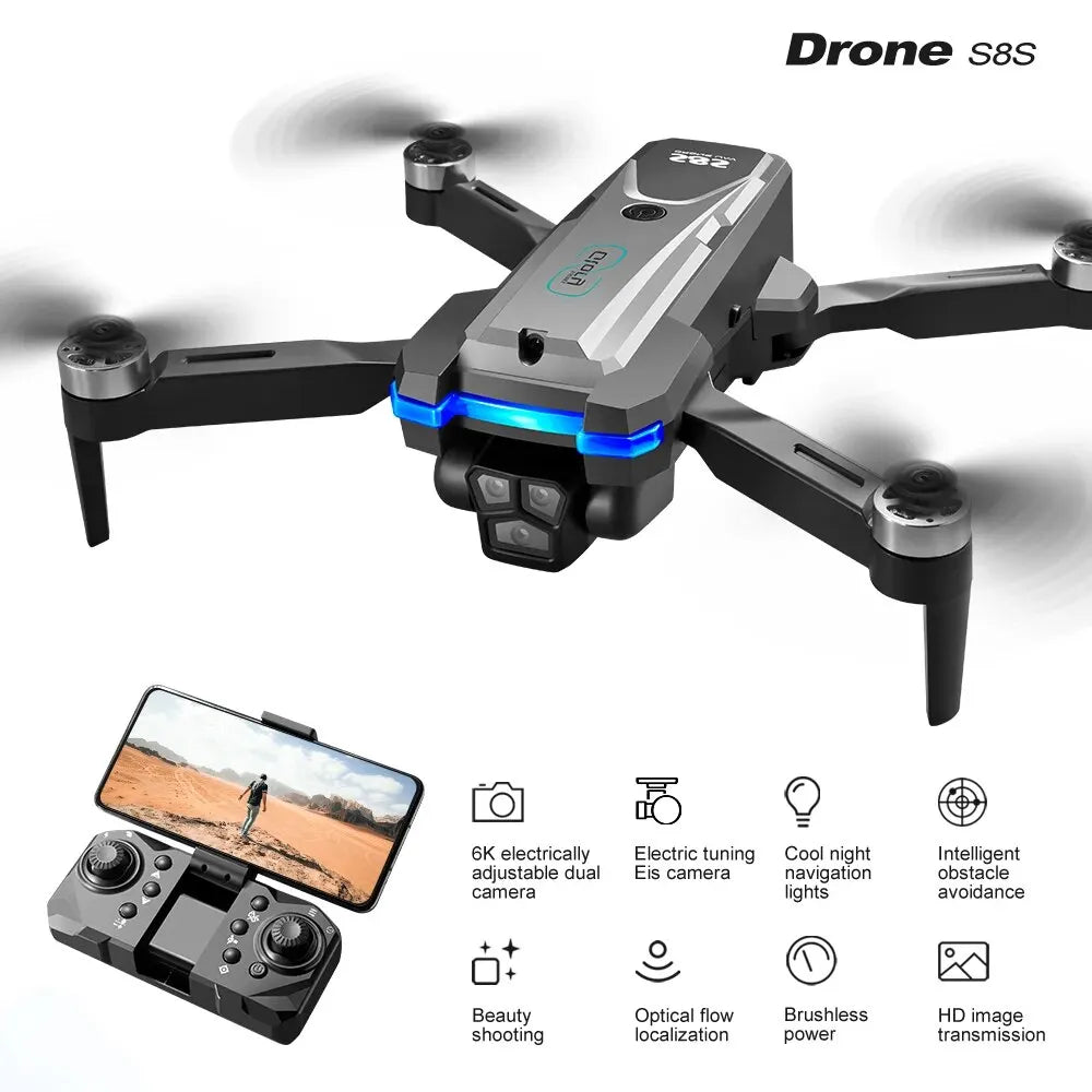 S8S GPS Drone 5G Wifi 8K HD Dual ESC Camera Optical Flow 360° Obstacle Avoidance Brushless Motor RC Foldable Quadcopter 9000M