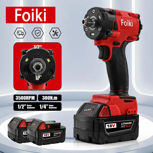 Foiki 18V Cordless Brushless Electric Wrench 300N.m Disassembly Wrench Nut Car Maintenance Electric Tools Fit Milwaukee Battery