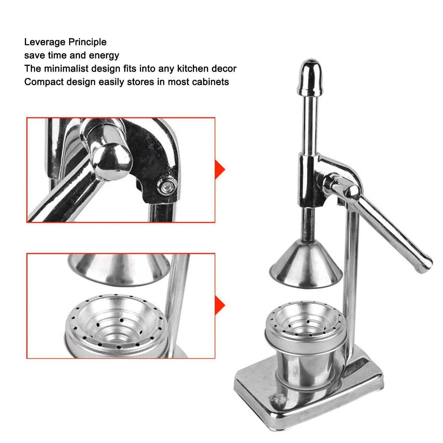 Citrus Squeezer Manual Orange Squeezer 304 Stainless Steel Food Grade Minimalist Compact Ergonomic Rubber Handle Fruit Presser
