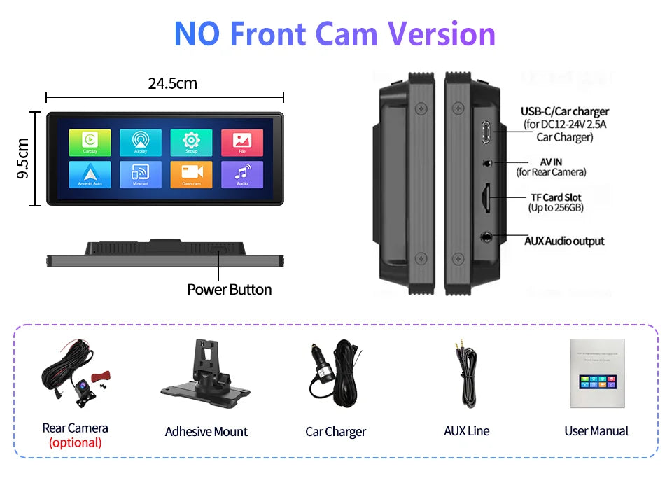 Imagebon 10.26" Wireless CarPlay & Android Auto Dash Cam ADAS 4K DVR Bluetooth Audio AUX GPS Navigation Dashboard Video Recorder