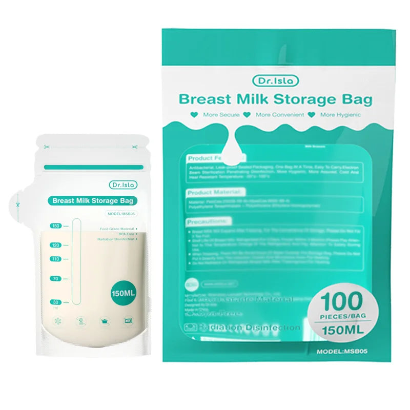 Dr.isla 100Pcs 150ML Breast Milk Storage Bag Disposable Small Capacity Frozen Milk Storage Bag BPA Free Safe Feeding Bags