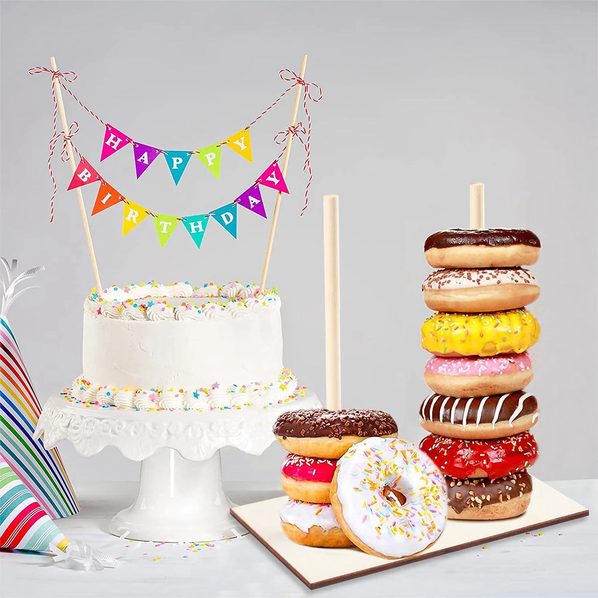 Wood Donuts Stand Holder Sweet Cart Rustic Wedding Table Decor Doughnut Birthday Party Candy Bar Baby Shower Donut Party