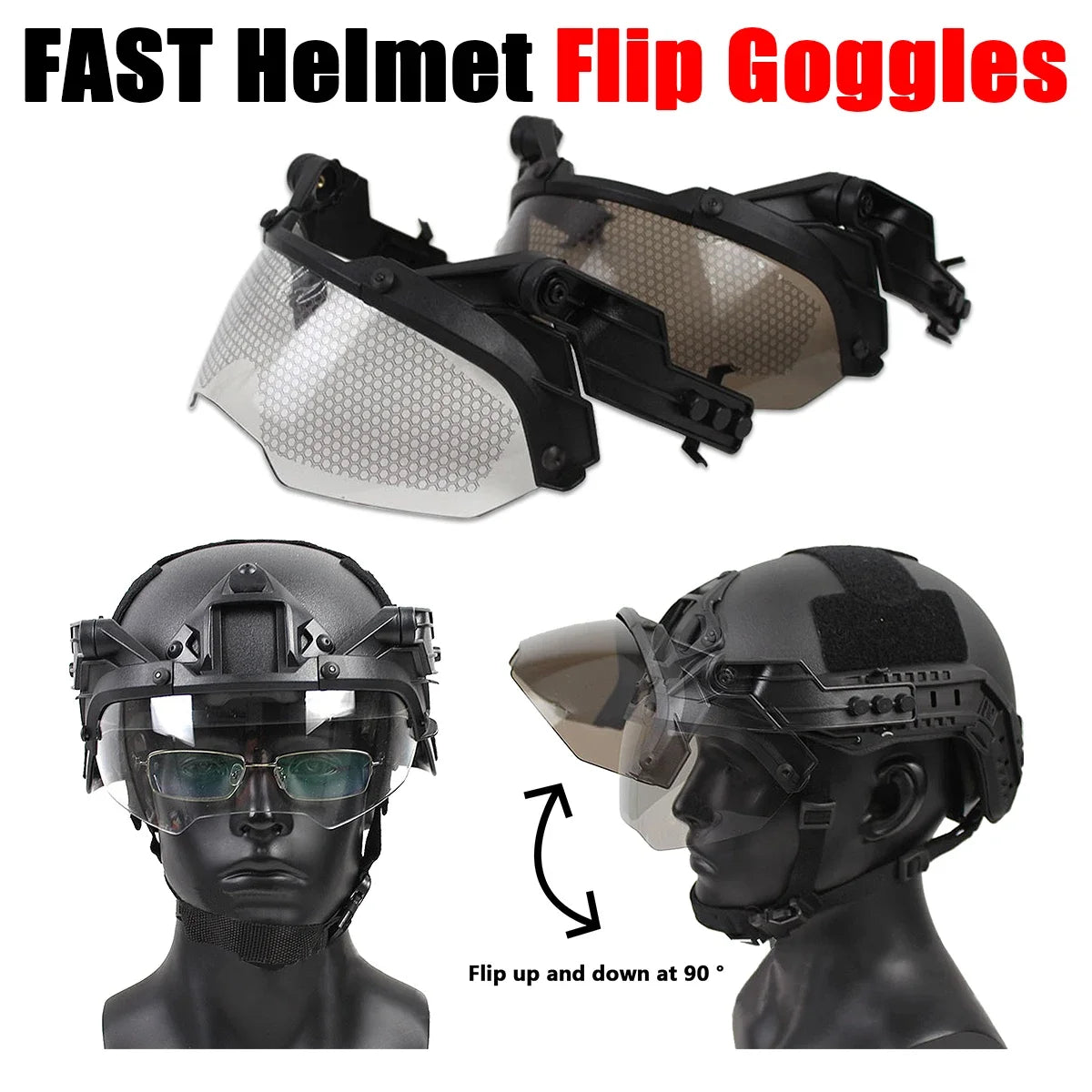 Tactical FAST Helmet Flip Goggles With Half Face Mask Hunting CS Games Airsoft Paintball Mask Helmet Accessories Protect Gear