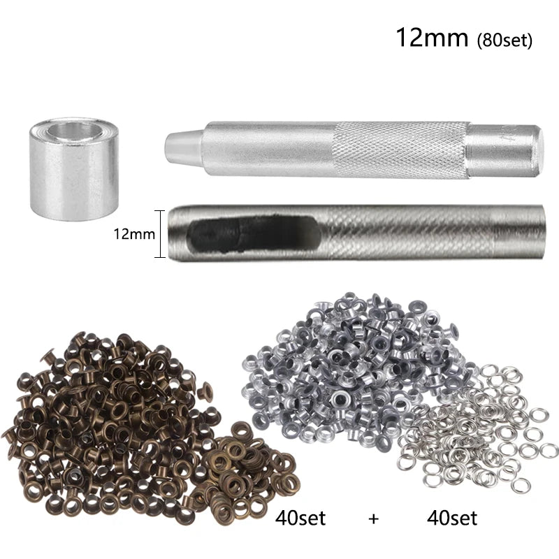 80sets Metal Eyelet Grommet Punch Installer Tool Set for Belt Clothes Canvas Curtains Shoes Tent 4mm 5mm 6mm 8mm 10mm 12mm