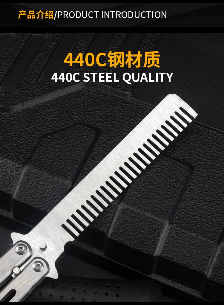 Foldable Comb Stainless Steel Practice Training Butterfly Knife Comb Beard Moustache Brushe Salon Hairdressing Styling Tool