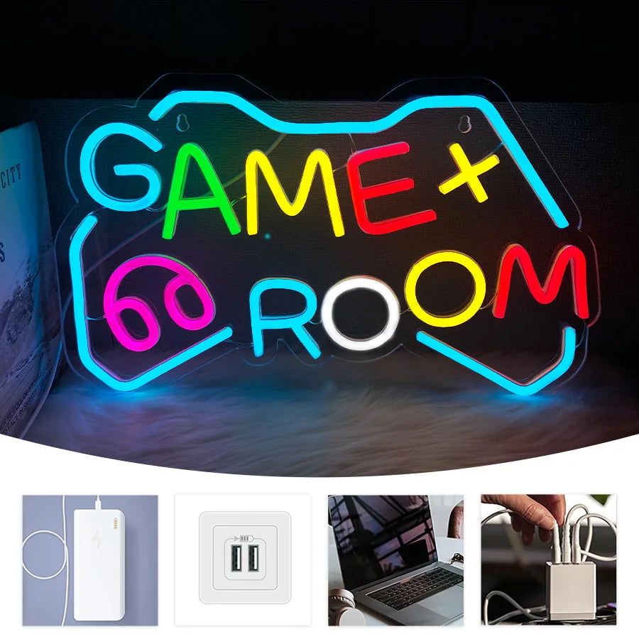 Game Room Neon Sign, Cool Gamepad Icon Usb Power Supply, Used For Bedroom, Club, Game Room, Man Cave Art Decor, Easy To Hang.