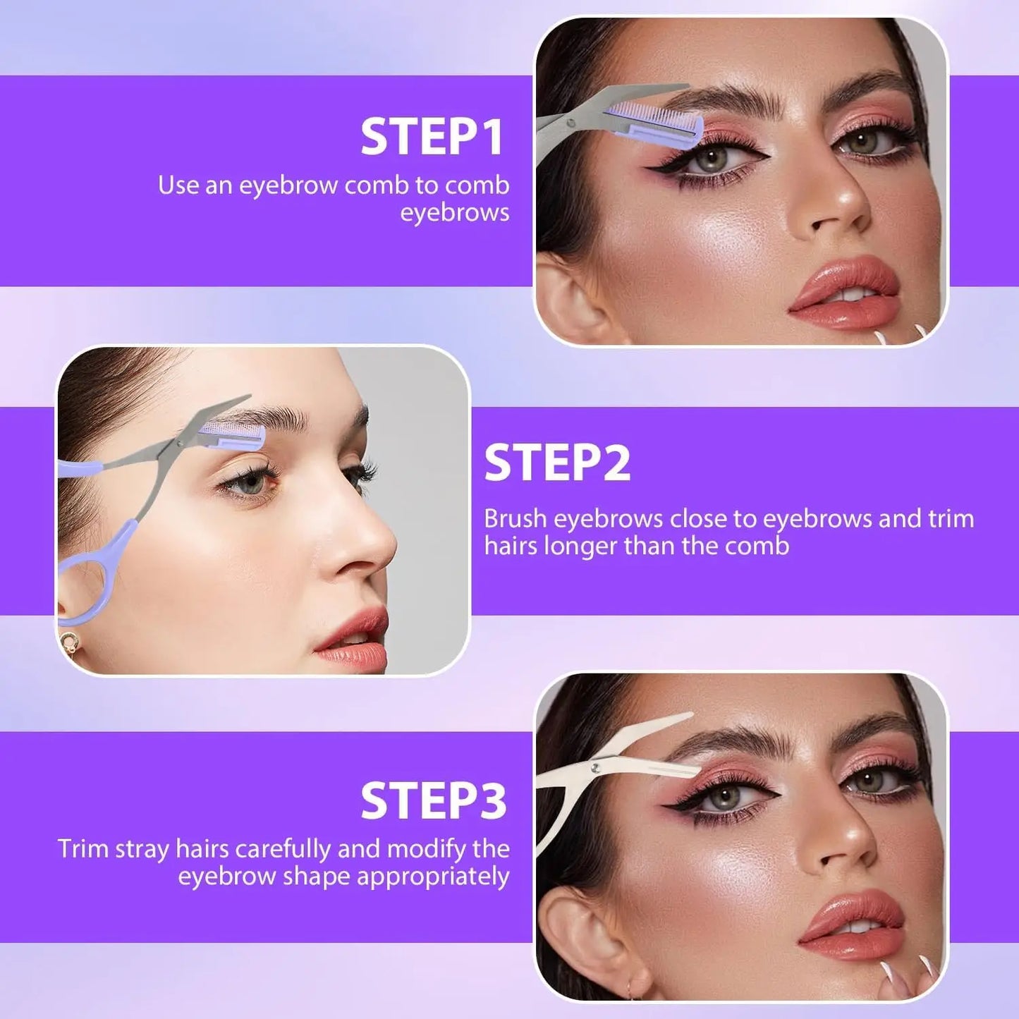 1PCS Eyebrow Trimmer Scissor,2024 New Stainless Steel Eyebrow Scissors with Comb,Portable Non Slip Professional Eyebrow Trimmer
