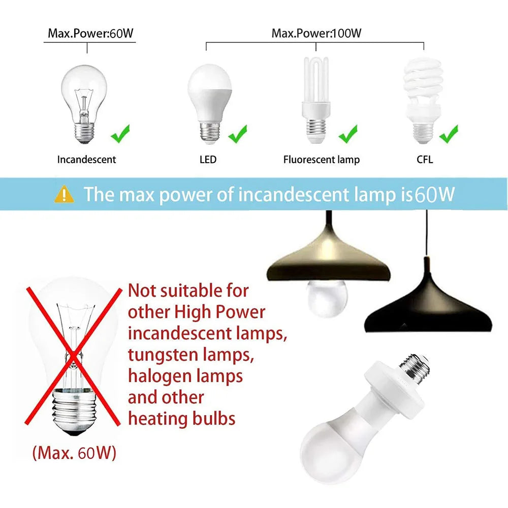 Smart Light Switch Timer Wireless Remote Control E27 LED Lamp Holder Bulb Base Socket ON/OFF 110V-240V 20M Range Battery Powered