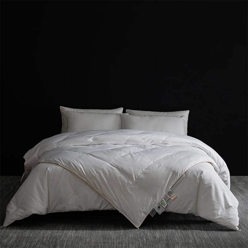 Queen Size 4-Season Combo: Goose Down + Silk Duvet - Guest Room Ready, Wrinkle-Free Cover