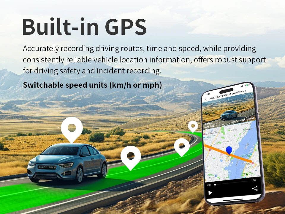 KAWA 4K Dash Camera for Car DVR Sony IMX415 Rear View Video Recorder DVR Voice Control GPS 24h Parking APP WiFi Control Dashcam