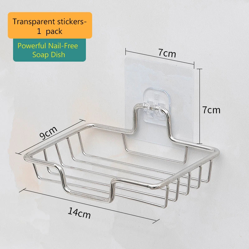 Soap Rack Wall Mounted Soap Holder Stainless Steel Soap Sponge Dish Bathroom Accessories Soap Dishes Self Adhesive