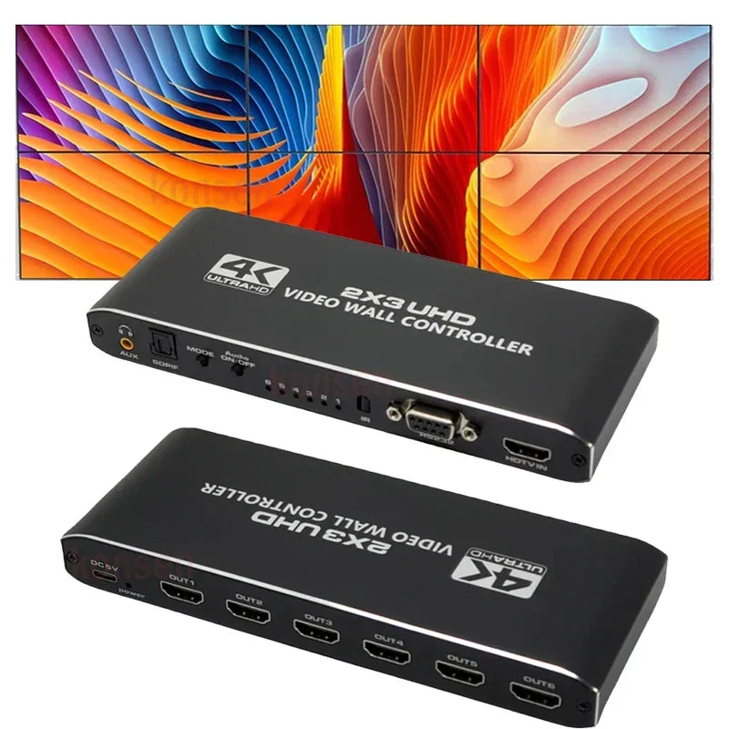 2x3 HDMI Video Wall Controller 4K HDMI Video Screen Wall Stitching Processor 2x3 1x2 1x4 1x3 2x1 3x1 4x1 6 TV Splicing Display