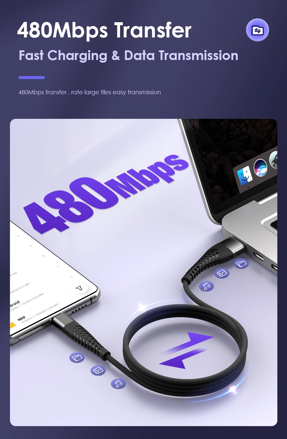 7A 100W USB C Cable Fast Charging Type C Date Cable For Samsung Huawei Xiaomi 12 USB C Phone Charger Cable 0.25m 1m 2m 3m