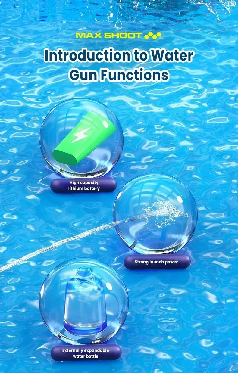 Summer Fully Automatic Electric Water Gun with Light Rechargeable Continuous Firing Party Game Kids Space Splashing Toy Boy Gift