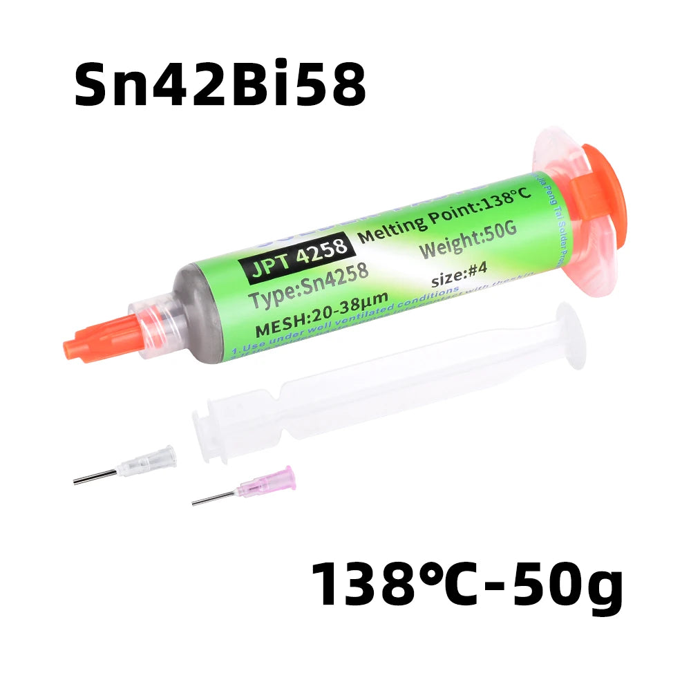 Sn42Bi58 SMD Welding Paste 138 ℃ Low Temperature Lead-free Syringe No Clean Solder Paste For Phone Component Repair