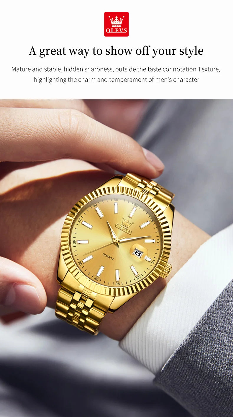 OLEVS 5593 Couple Watch Fashion Business Waterproof Stainless Steel Watch Luxury Brand Classic Date Week Clock Men Women Watch