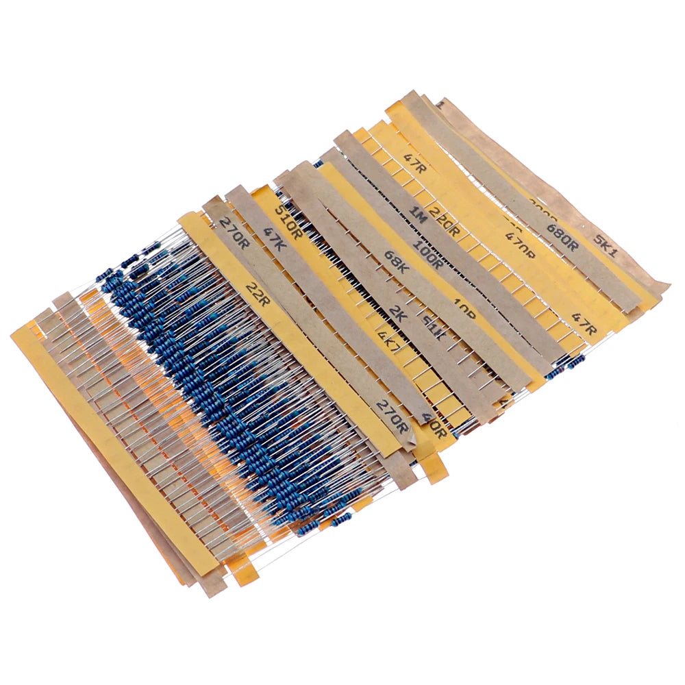 600pcs/set 30 Kinds 1/4W Resistance 1% Metal Film Resistor Pack Assorted Kit 1K 10K 100K 220ohm 1M Resistors