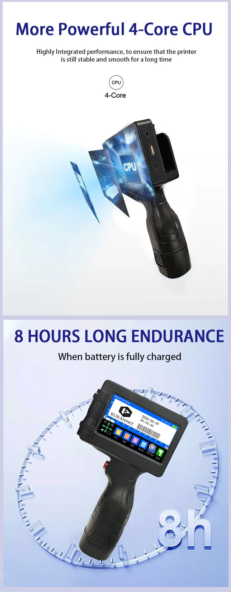 EURANNIT E17 12.7mm Portable Handheld Inkjet Printer Text QR Barcode Batch Number Logo Image Expire Date TIJ Printing Machine