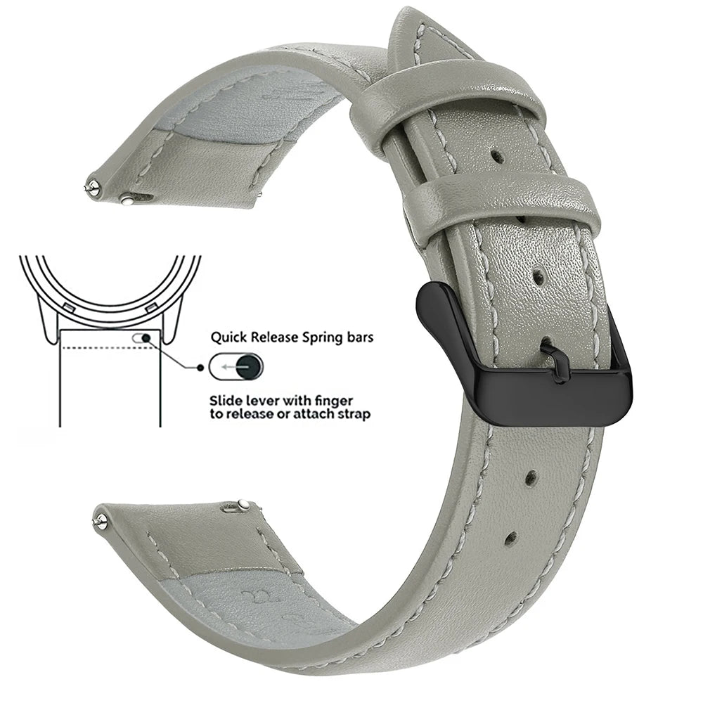 Top Grain Genuine Leather Watch Band, Quick Release 18mm/20mm/22mm Watch Straps, Fits Samsung Galaxy Watch, Garmin Huawei Watch