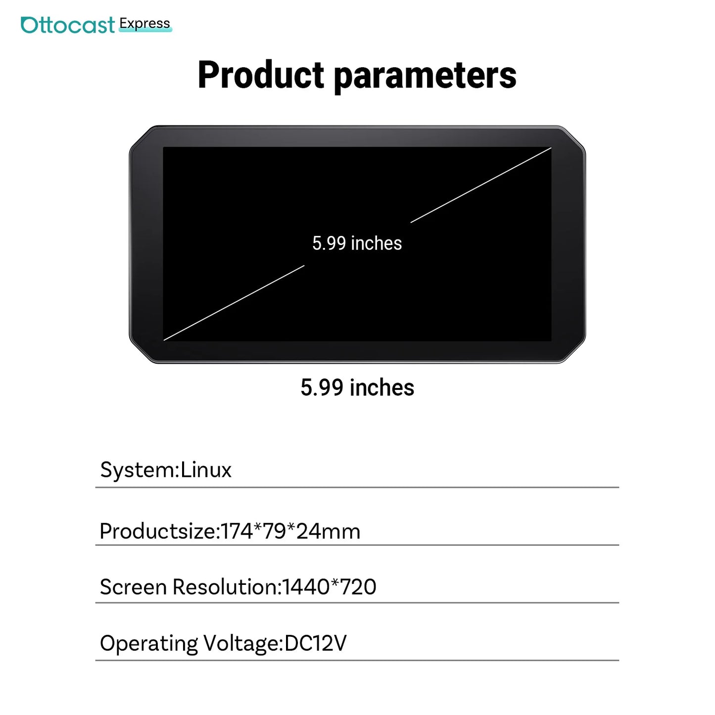 Ottocast 6.0 inch IP67 Waterproof Motorcycle GPS Navigation Wireless Carplay Android Auto DVR Drive Recorder Moto Monitor Wifi