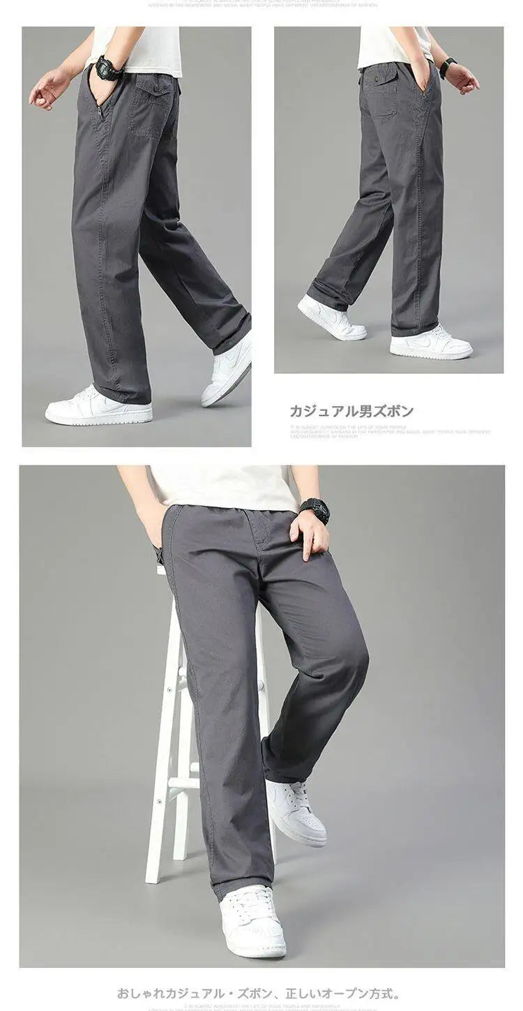 Big Size Men's Cargo Pants Casual Loose Straight Pants Cotton Long Trousers Zipper Pockets Mens Jogger Pants 5XL 6XL