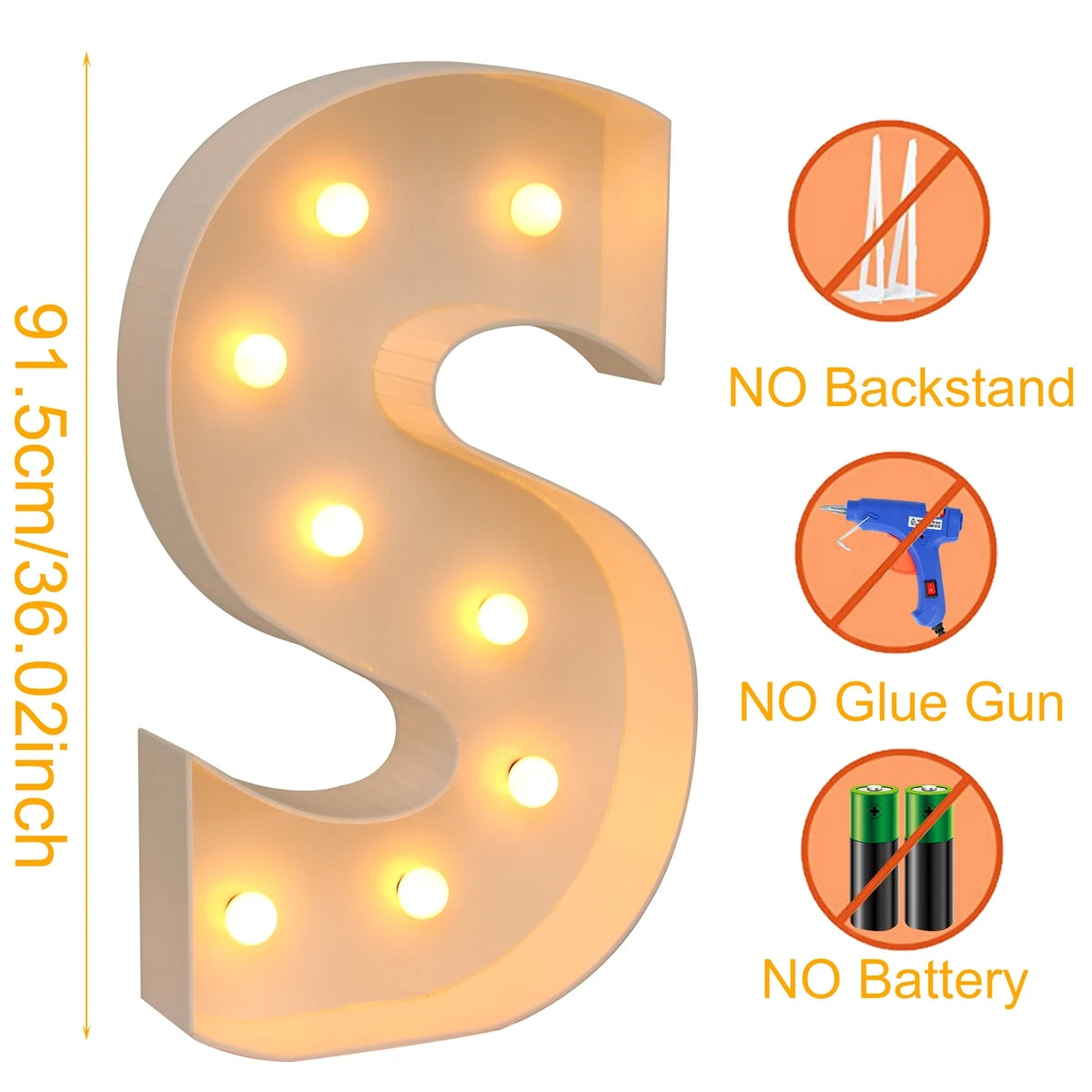 91.5cm Warm Light Up Giant Letter Led Light Frame Box Balloon Filling Box with 10 Lights Birthday Wedding Xmas Decor Baby Shower