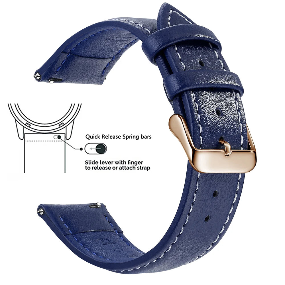 Top Grain Genuine Leather Watch Band, Quick Release 18mm/20mm/22mm Watch Straps, Fits Samsung Galaxy Watch, Garmin Huawei Watch