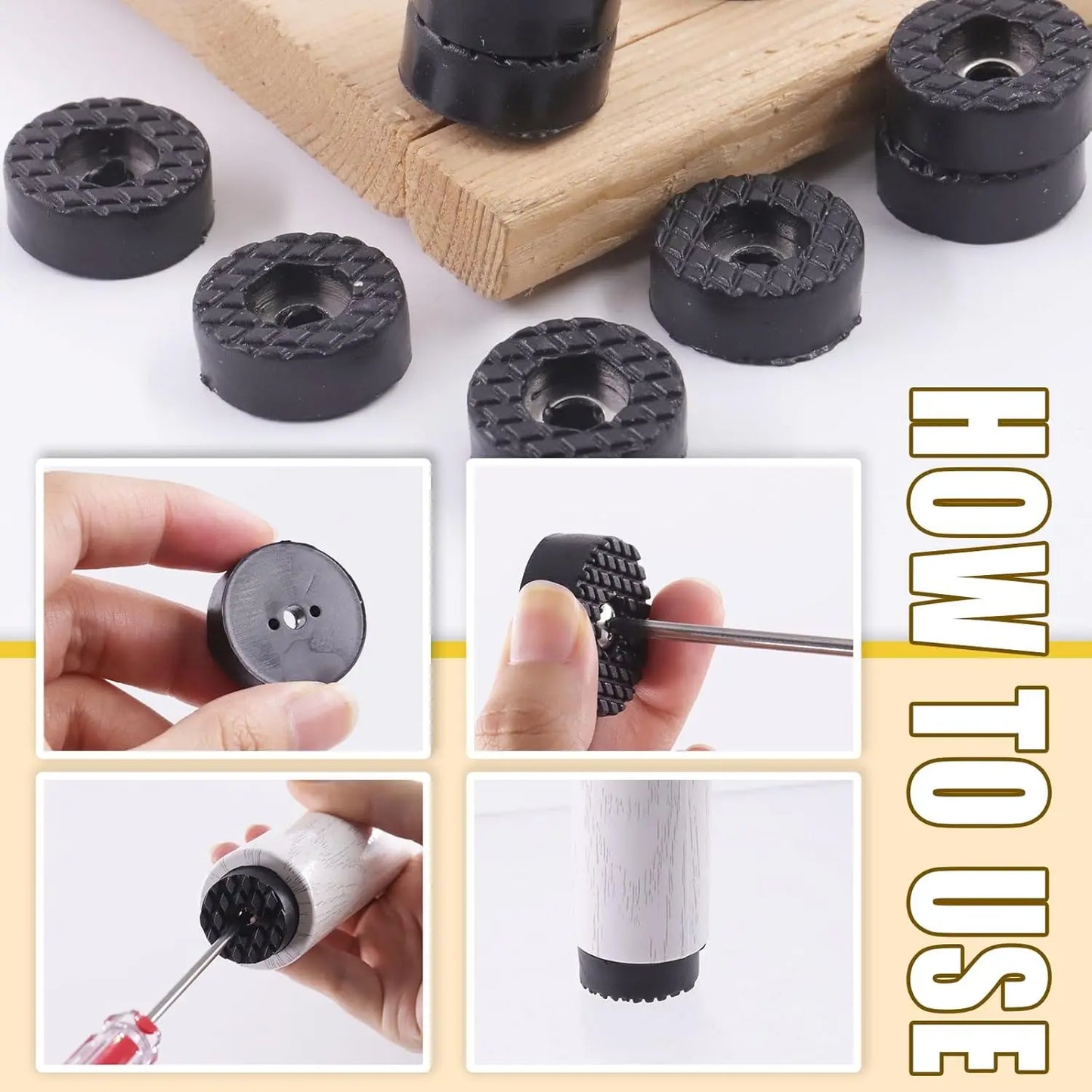 12pcs Round Rubber Feet 18/24/30MM Non-Slip Furniture Pads with Screws Black Floor Bumper Protector for Chair Leg Hardwood Floor