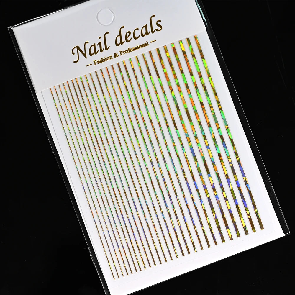 1Sheet Laser Gold/Silver Line 3D Nail Art Stickers Colorful/Black/White Stripe Self-Adhesive Slider DIY Lines Manicure Decals *&