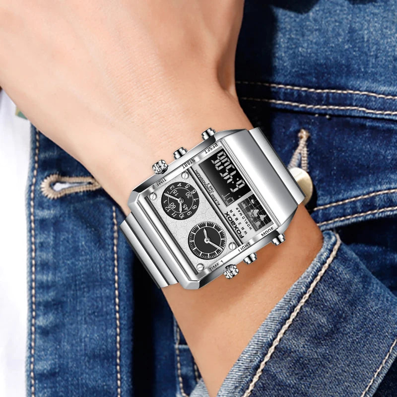 LIGE New Sport Mens Watches FOXBOX Brand Luxury Square Watch For Men Fashion Waterproof Dual Display Watch Relogio Masculino+box