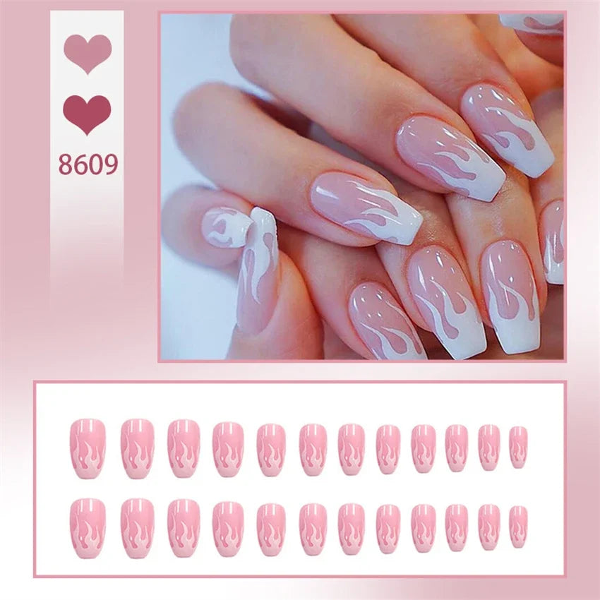 24Pcs/Set Yellow Lemon French Handmade Fake Nails Full Coverage Design Stick Wearing False Nails Artificial Press on Nail Tips