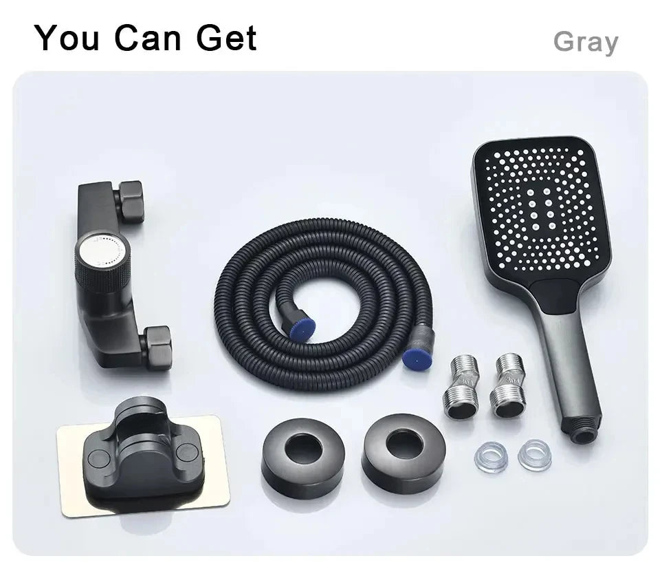 Gray Waterfall Bathtub Faucet With Hand Shower Brass Chrome Wall Mounted Bathroom Shower Mixer Tap Full Shower system Set