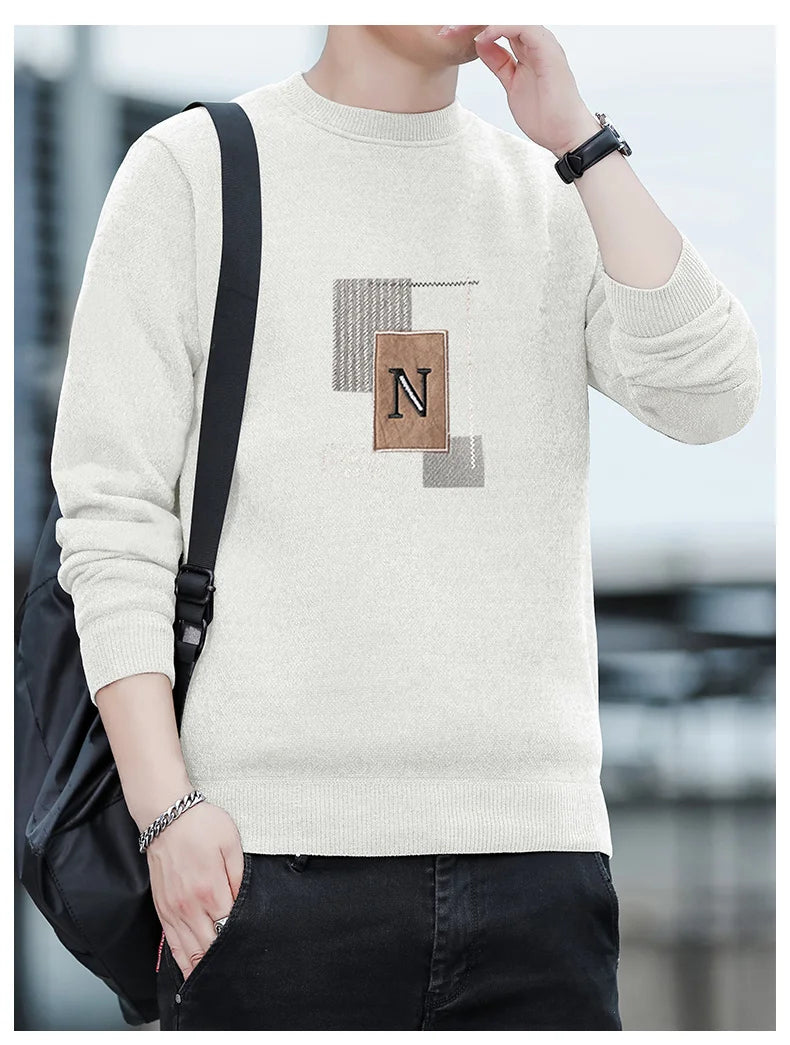Sweater Men Knitted Round Neck Pullovers Fleece Thick Warm Winter Knitwear Y2K Fashion Jumpers Men's Clothes