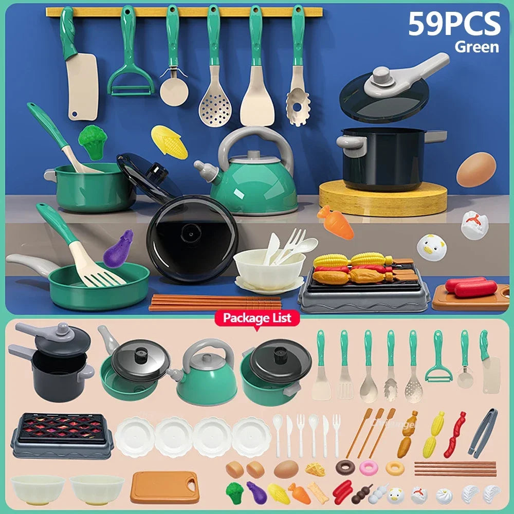 Kids Kitchen Toys Set 92/69/59 PCS Play Food with Pots Pans & Utensils Small Pretend Cooking Toys for Toddlers Girls Boys Gift