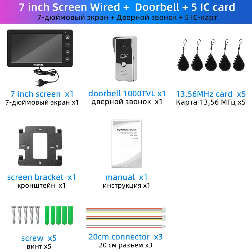 Indomita Wired Video Intercom System,Outdoor Door Phone Street Call Panel RFID Doorbell, Electronic Lock,Support AC 100V-240V