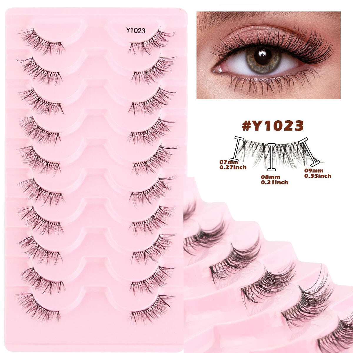 3/5/10Pairs Half False Lashes Natural Short 3D Cat Fake Mink Eyelashes Extension Winged Fluffy Wispy Faux Cils Clear Band Makeup