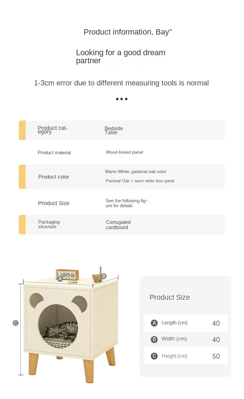 Multifunctional Storage Cabinet for Cats Beds Solid Wood Cat Litter Bedside Table Simple Small Bedside Table Bed Accessories