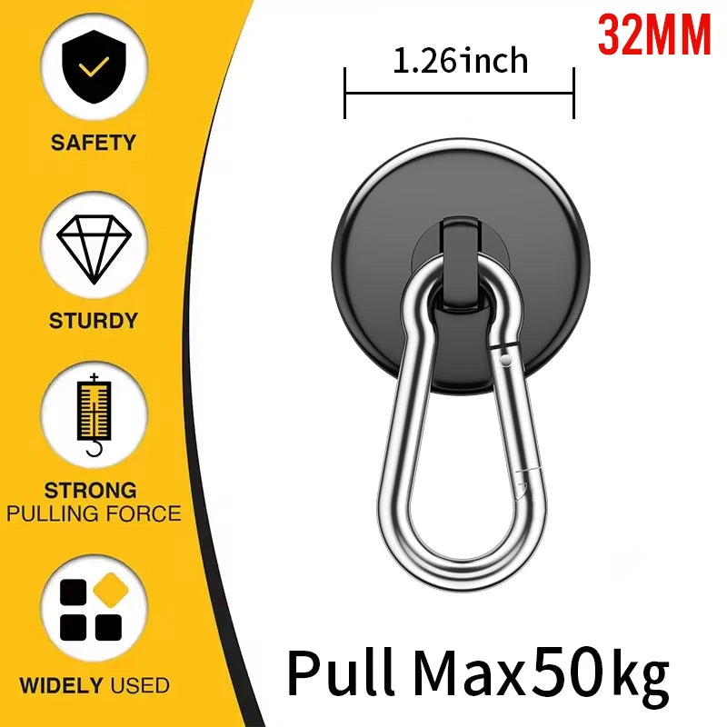 Magnetic Hooks Heavy Duty Black Magnet Hooks with Swiveling Carabiner for Hanging Refrigerator Strong Large Neodymium Magnet