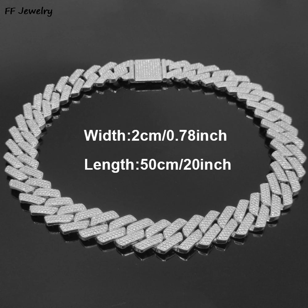 20mm Iced Out CZ Stone Men jewelry Hip Hop Micro Pave Cuban Link Chain High Quality Heavy Chunky Necklace 3 Rows Cubic Zirconia